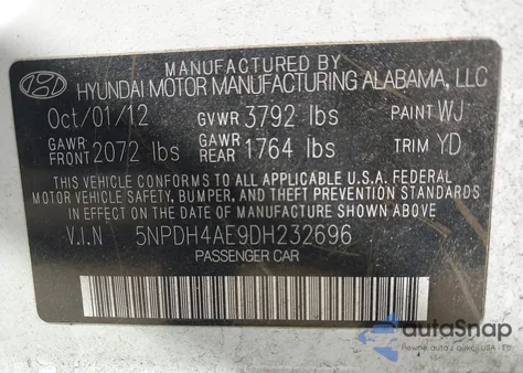 2013 Hyundai Elantra Limited из США, поврежденный, VIN 5NPDH4AE9DH232696